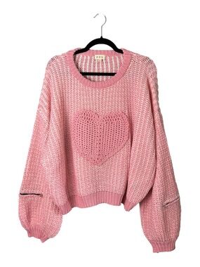 POL Pink Chunky Heart Crewneck Sweater